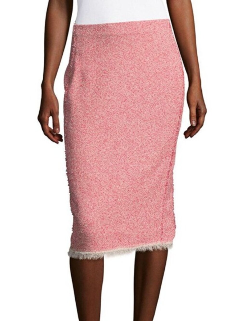 Rebecca Taylor Pink Cream Tweed Fringe Pencil Skirt 4